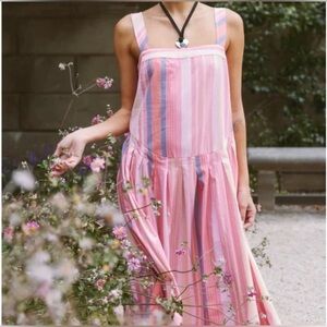 NWT Free People Primavera Midi Dress Women Pink Rose Stripe Cotton Boho Size M